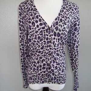 Apt. 9 Gray Purple Animal Print Button Up Sweater Top Cardigan sz S